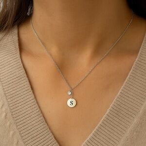 NWT Bansri Elegant Silver Initial Necklace - Letter “S” & Bezel Crystal Pendant